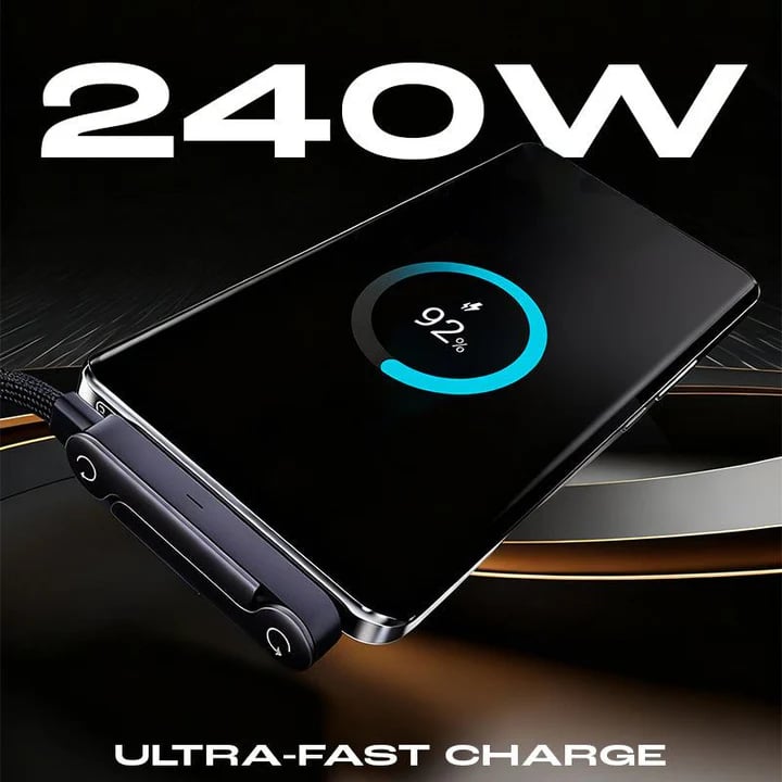 ⚡2-in-1 Invisible Holder Charger Cable – 240W Fast Charging Cord with Built-In Phone Stand