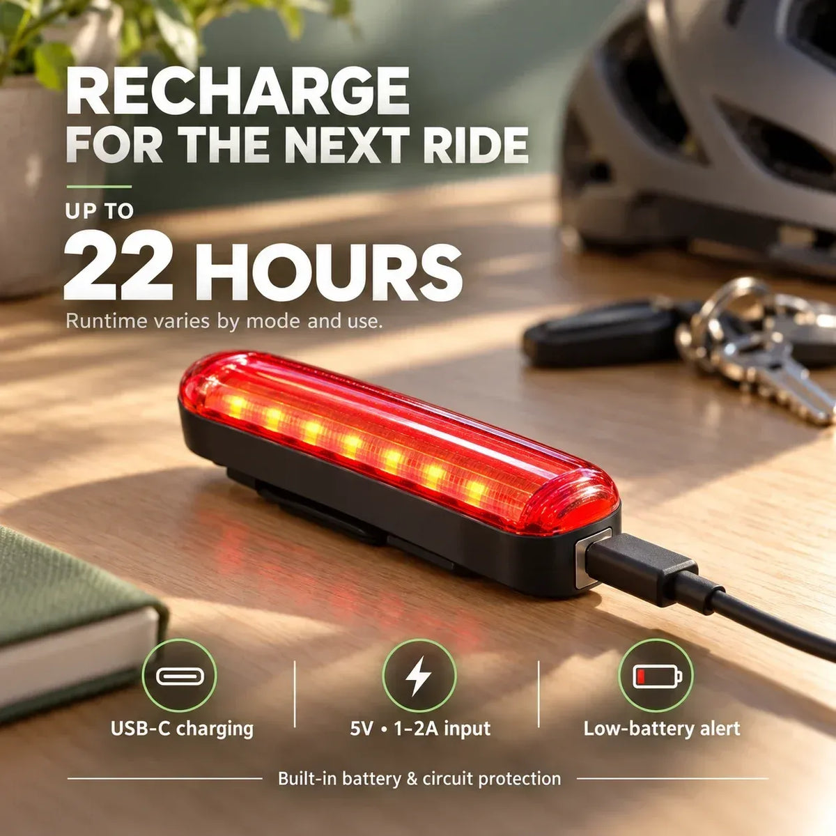 🚨 LED bicycle taillight with brake-activated flashing light | Laser Safety Zone, 22-hour battery life (includes two mounting brackets)