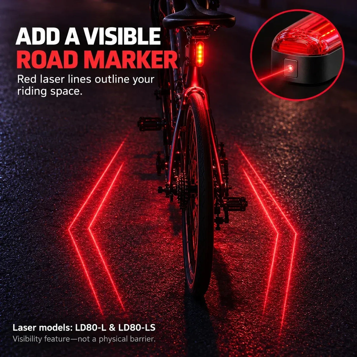🚨 LED bicycle taillight with brake-activated flashing light | Laser Safety Zone, 22-hour battery life (includes two mounting brackets)