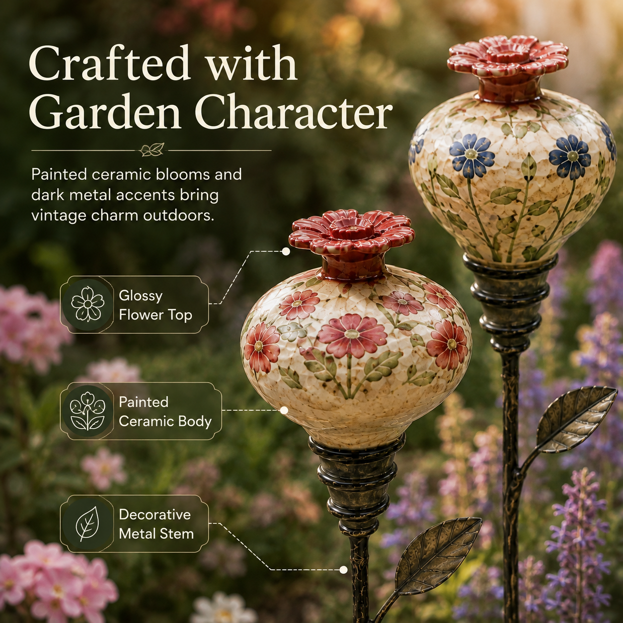 Vintage Hummingbird Feeder Garden Stake
