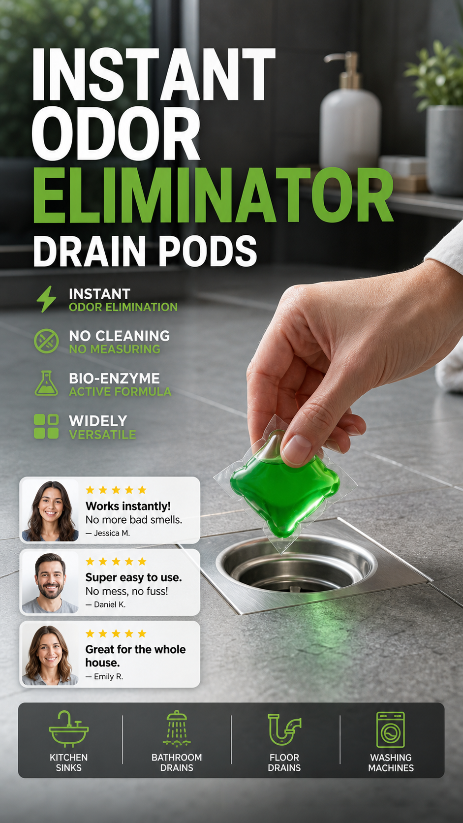 ⭐🥳2026 HOT SALE🥳💞50K+ SOLD!｜Drain Deodorizer Pods – Bio‑enzyme formula neutralizes smells at the source. Instant fresh scent, no harsh chemicals. Say goodbye to embarrassing odours. 🚰✅