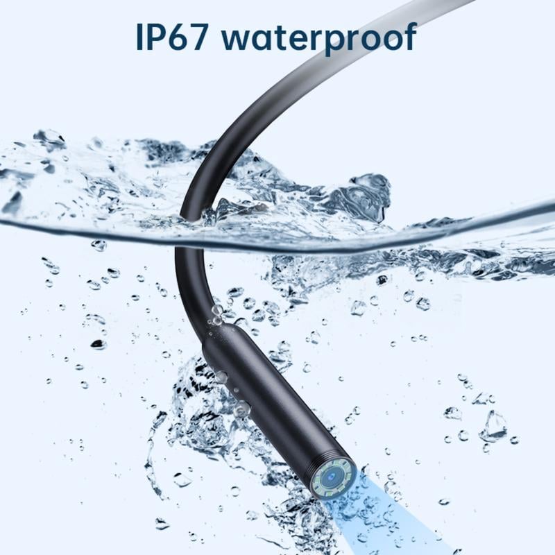 16.4ft Endoscope Camera with Light for iPhone and Android, 480P HD IP67 Waterproof Borescope with 8 Adjustable LED Lights, Semi-Rigid Snake Camera, 8mm Black, Diagnostic Tool