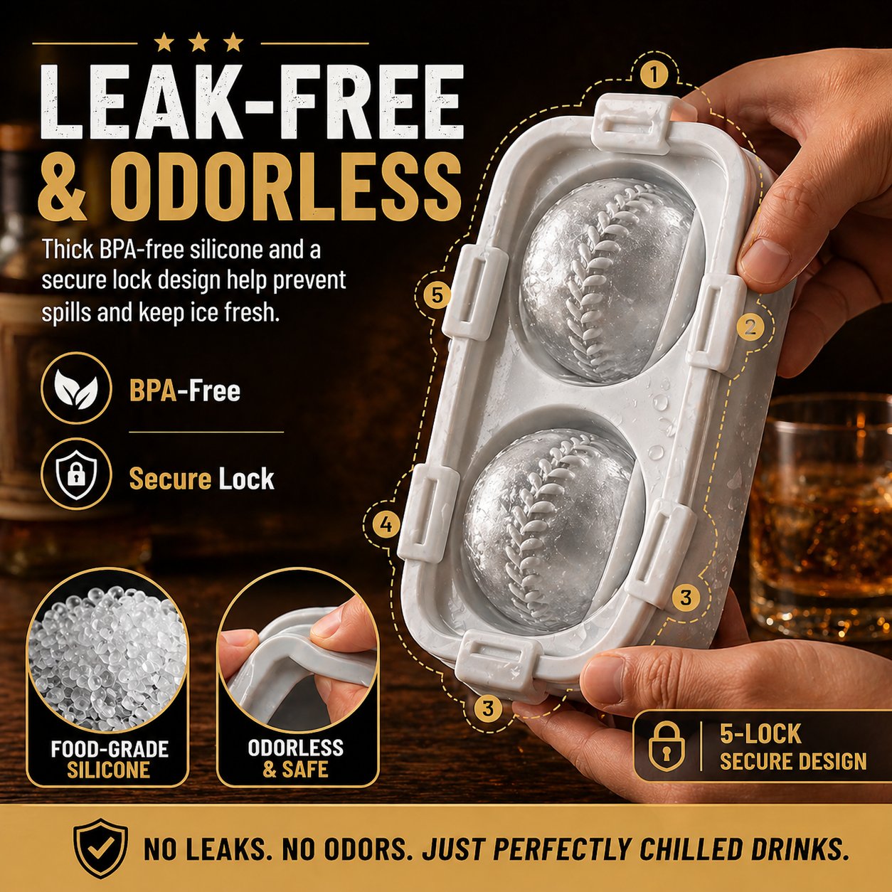 Baseball Ice Mold | Slow-Melting Silicone Sphere Tray for Whiskey, Cocktails & More