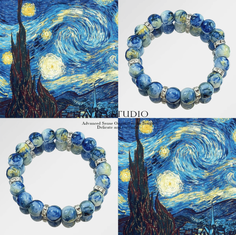 Starry Night-Inspired Bracelet – Oil Painting Style, Elegant Vintage Design with Blue & Colorful Accents