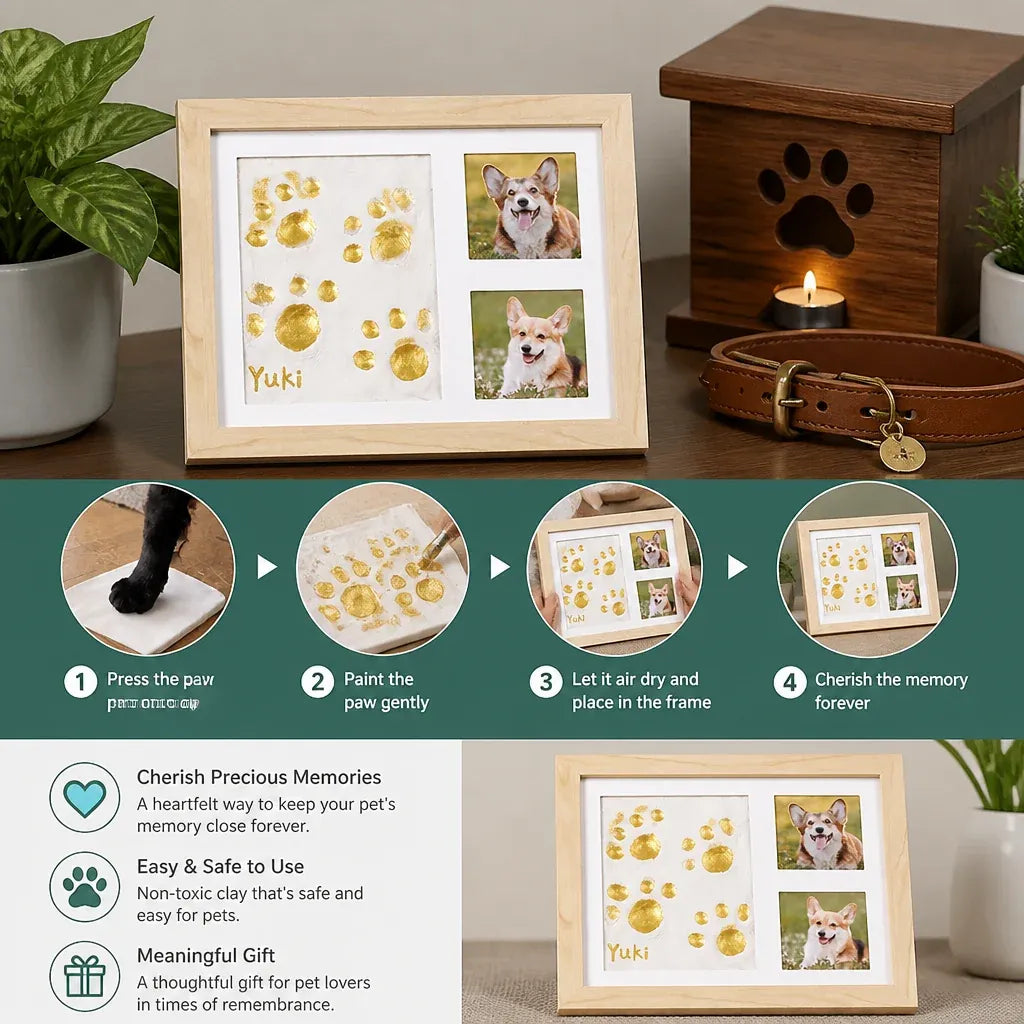 DIY Pet Paw Print Keepsake Frame Kit – Paw Impression & Photo Display