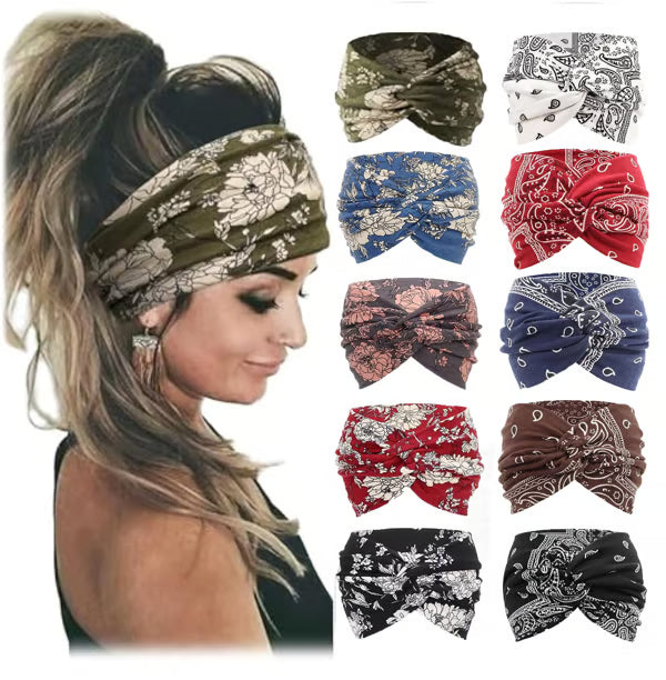 10 Pack Wide Knotted Turban Headbands for Women