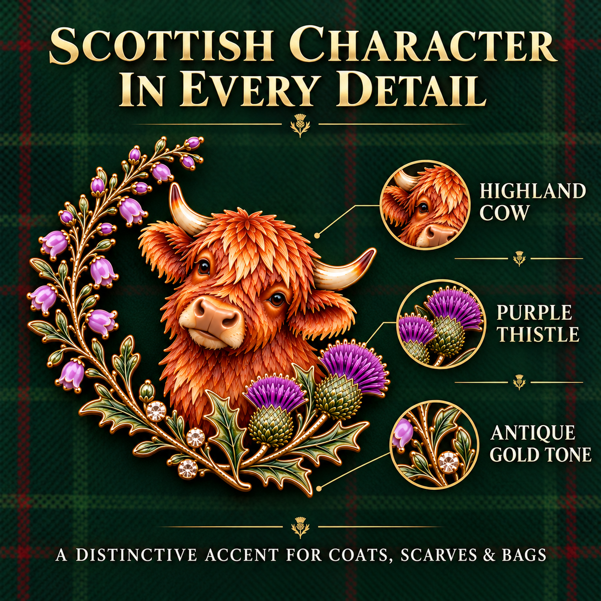 🐮Highland Cow & Thistle 🏴󠁧󠁢󠁳󠁣󠁴󠁿 Scottish Heritage Enamel Brooch