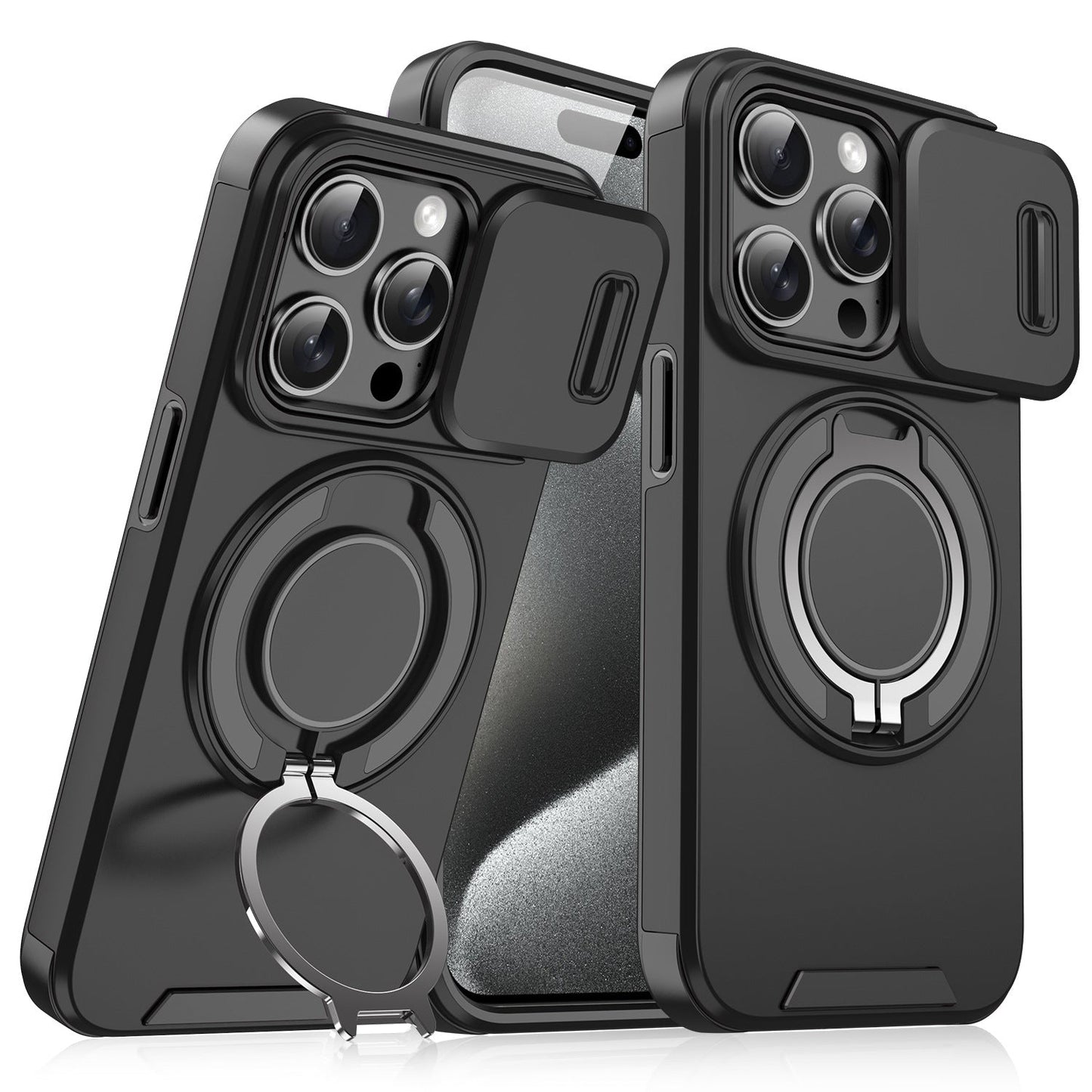 Case with Slide Camera Cover & Rotatable Ring Kickstand, Grade Shockproof Protective Case