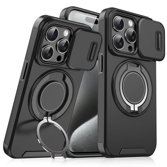 Case with Slide Camera Cover & Rotatable Ring Kickstand, Grade Shockproof Protective Case