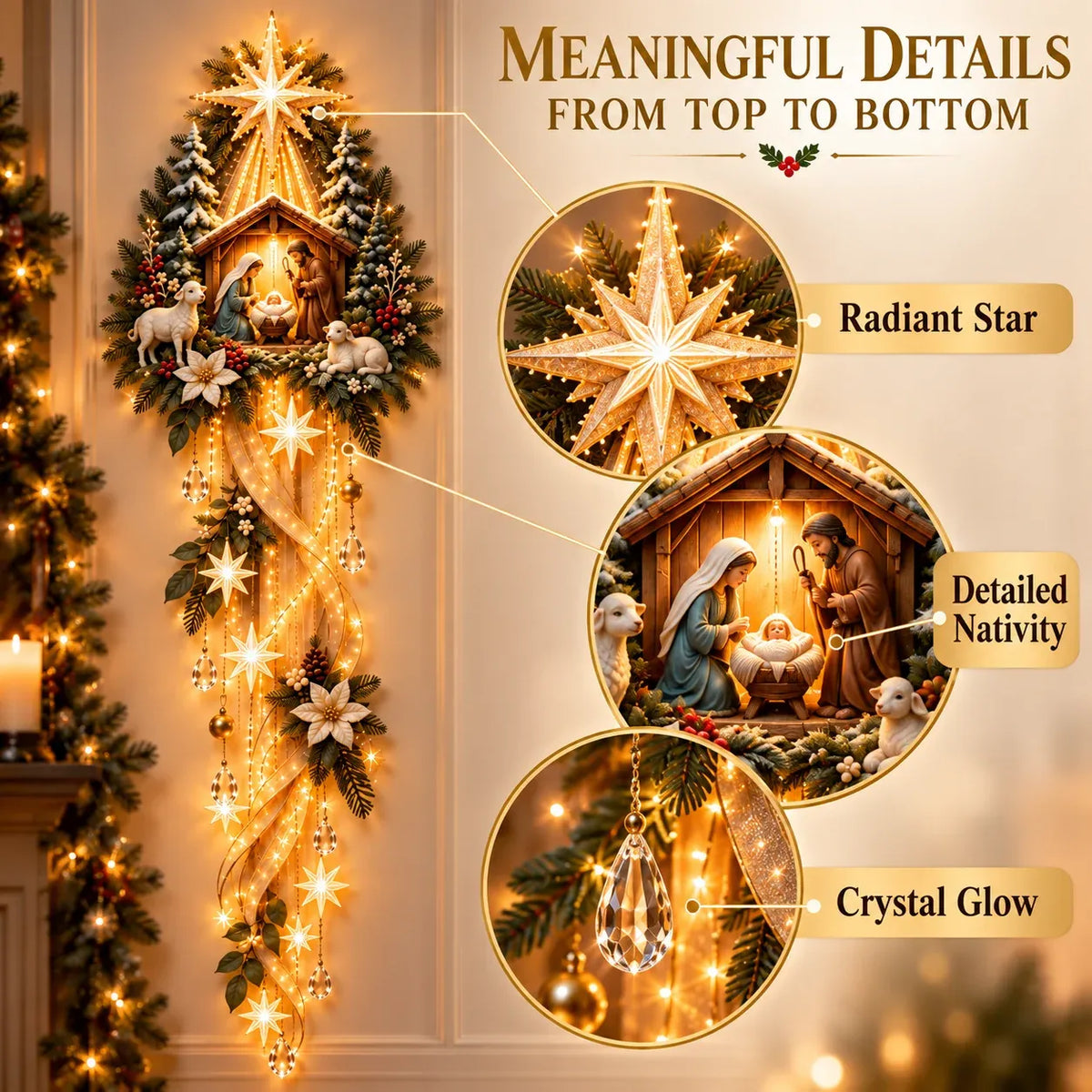 ✝️ Nativity Starfall Wall Light | Warm Golden Bethlehem Glow for Christmas Walls ⭐