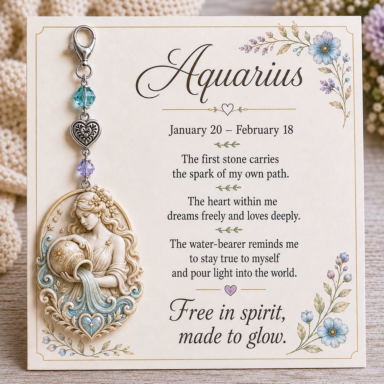 🌙12 Zodiac Birthstone Charm Keepsake Card