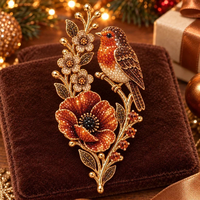 🐦🌸Robin & Poppy Crystal Vintage Brooch | When Robins Appear, Loved Ones Are Near 🐦🌸
