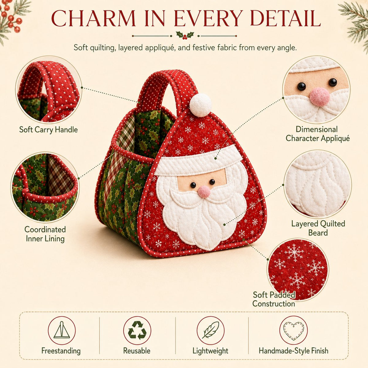🎄 Christmas Character Quilted Carry Basket ✨