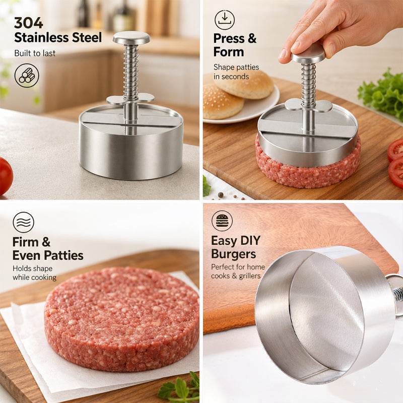 304 Stainless Steel Burger Press - Perfect Patties Every Time!