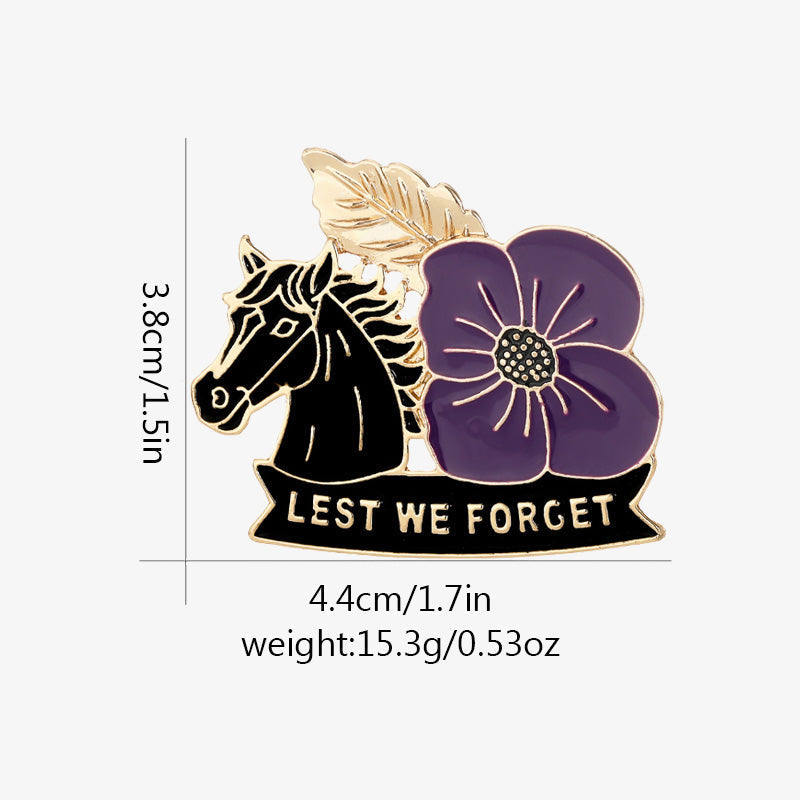 Purple Poppy War‑Horse Memorial Brooch | Lest We Forget Remembrance Animal Tribute Lapel Pin