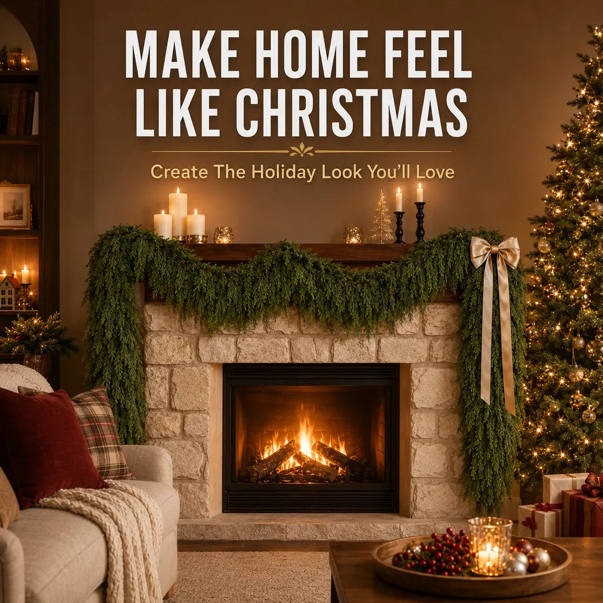🎄 2-Pack Real-Touch Cedar Garland – Lush Christmas Greenery
