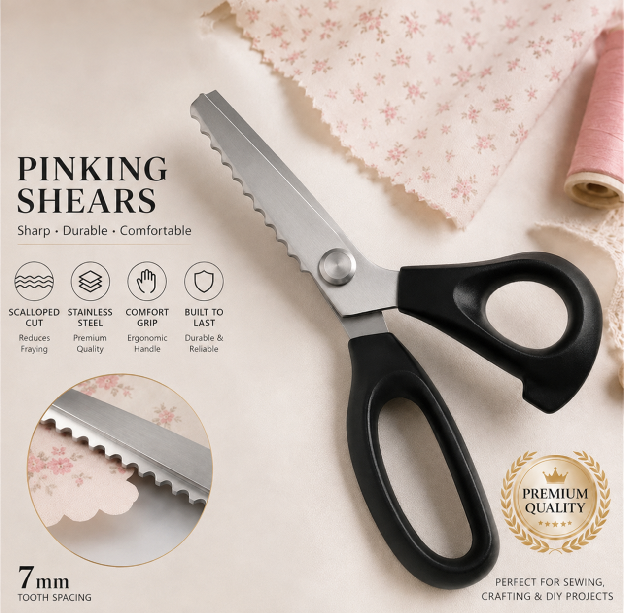 ✂️9.1" Professional Stainless Steel Pinking Shears-✨Sharp Zigzag Edge Fray-Free Scissors for Sewing & DIY Crafts