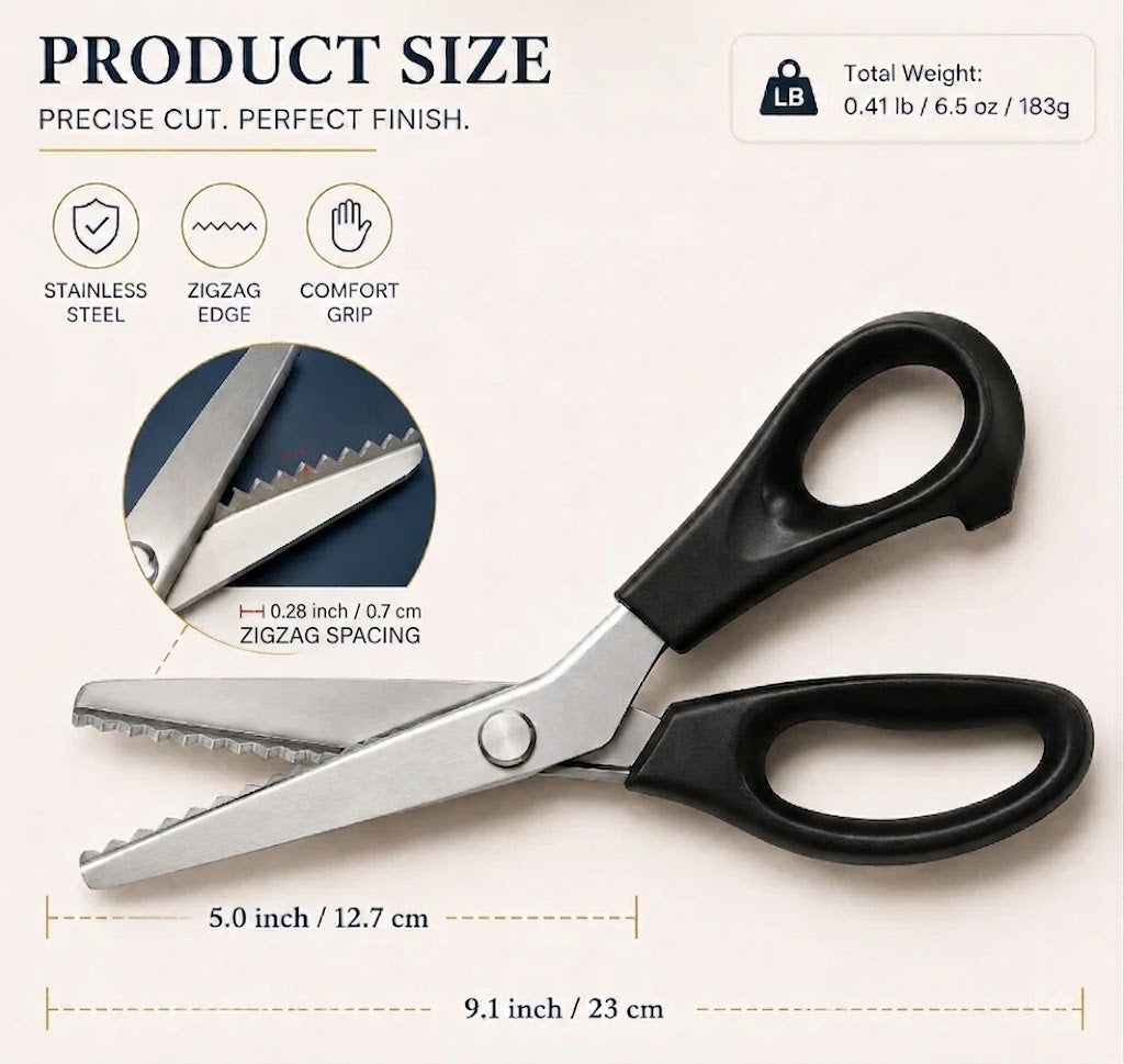 ✂️9.1" Professional Stainless Steel Pinking Shears-✨Sharp Zigzag Edge Fray-Free Scissors for Sewing & DIY Crafts