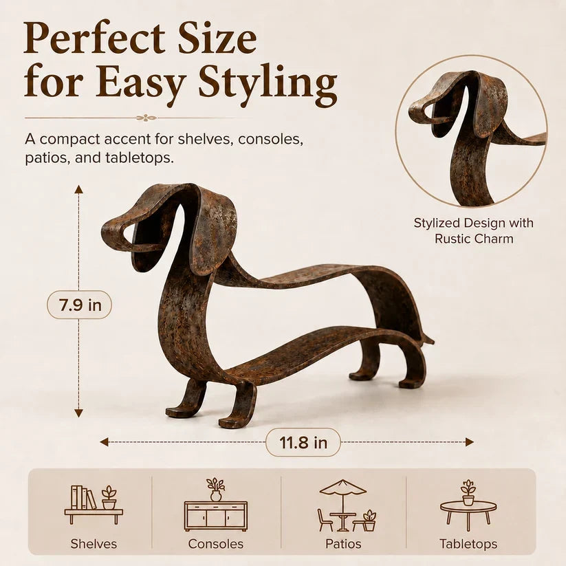 Rustic Dachshund Metal Garden Sculpture | Weathered Sausage Dog Outdoor Ornament for Patio & Lawn