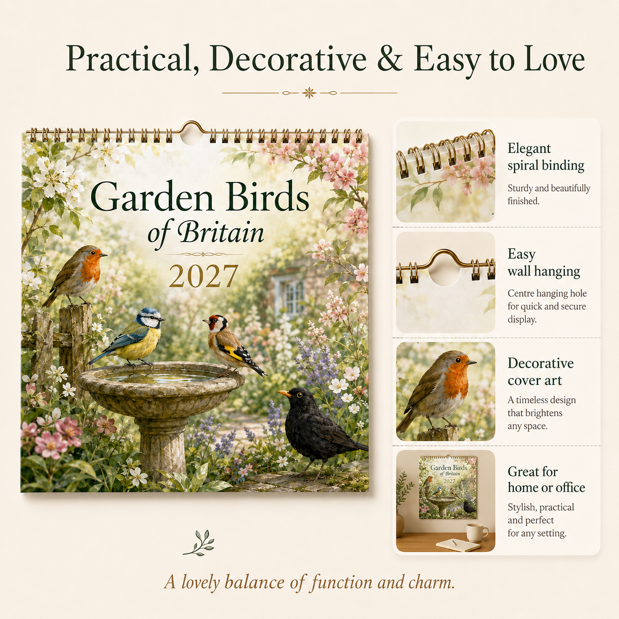 Garden Birds of Britain 2027 Wall Calendar – 12 Months of Charming British Garden Bird Artwork