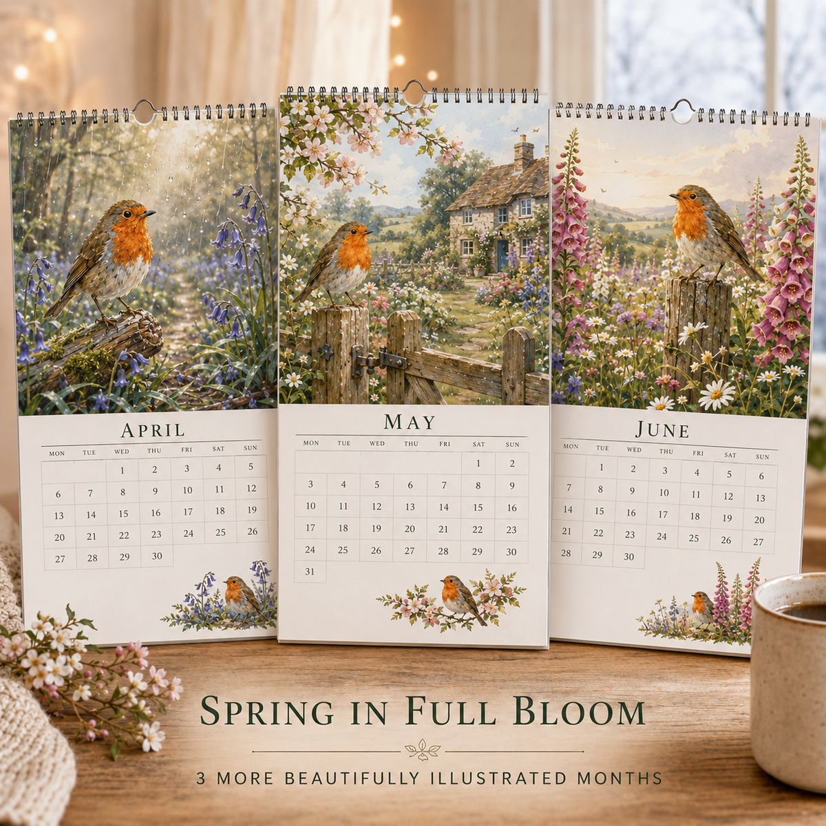 2027 Robin Seasons Calendar – British Countryside Garden Bird Wall Calendar & Gift for Bird Lovers