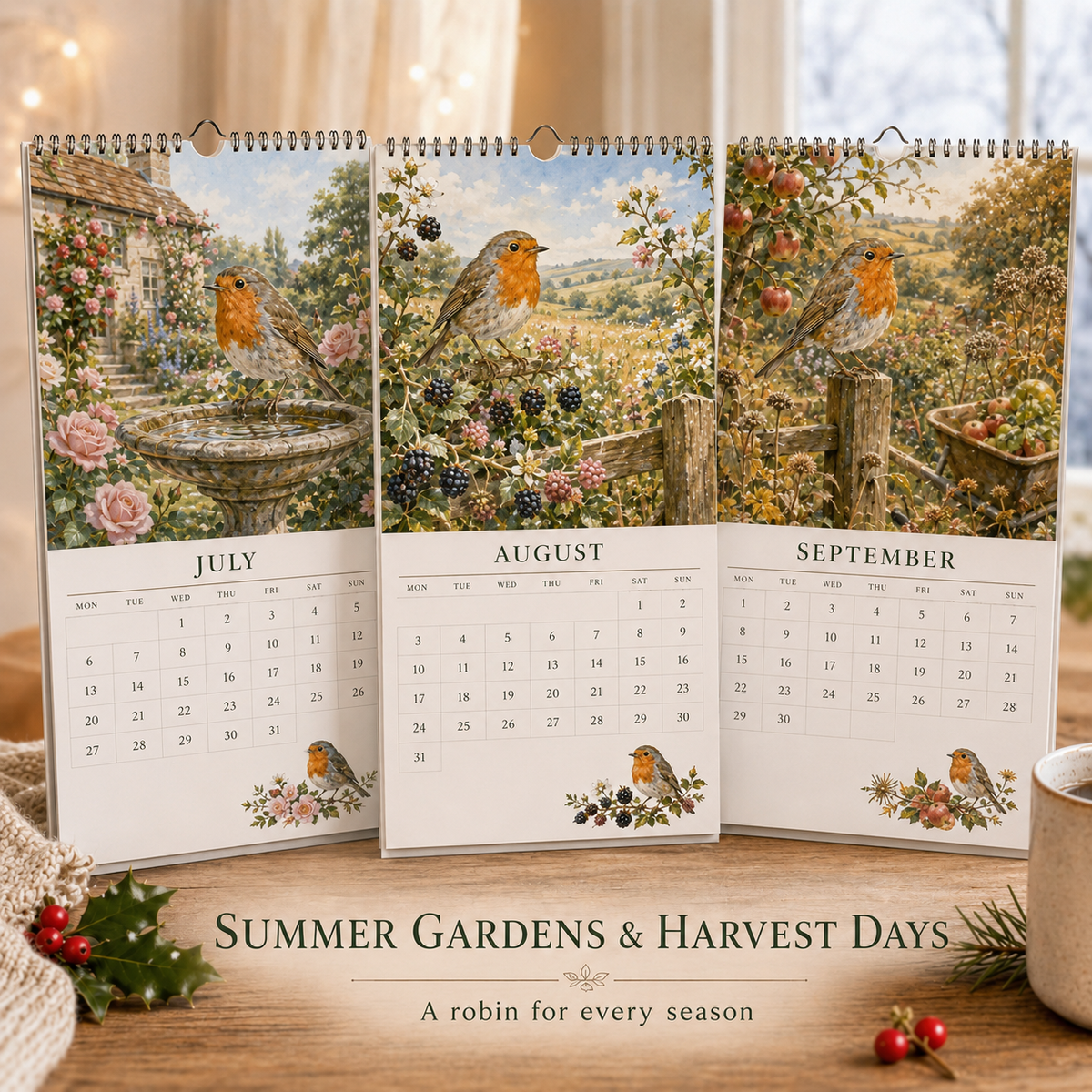 2027 Robin Seasons Calendar – British Countryside Garden Bird Wall Calendar & Gift for Bird Lovers