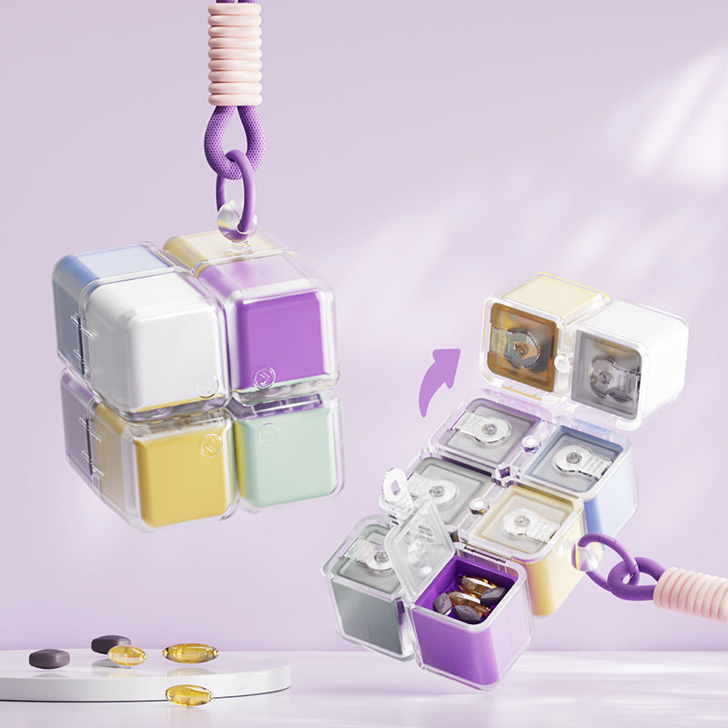 💊 Cube Pill Organizer - Portable 8-Compartment Case