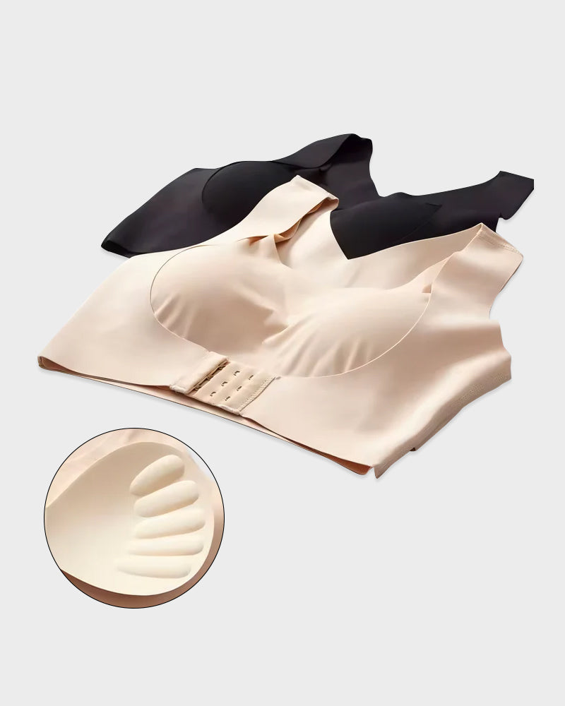 Wireless Support Bra with Front Closure and Crossed Straps at the Back