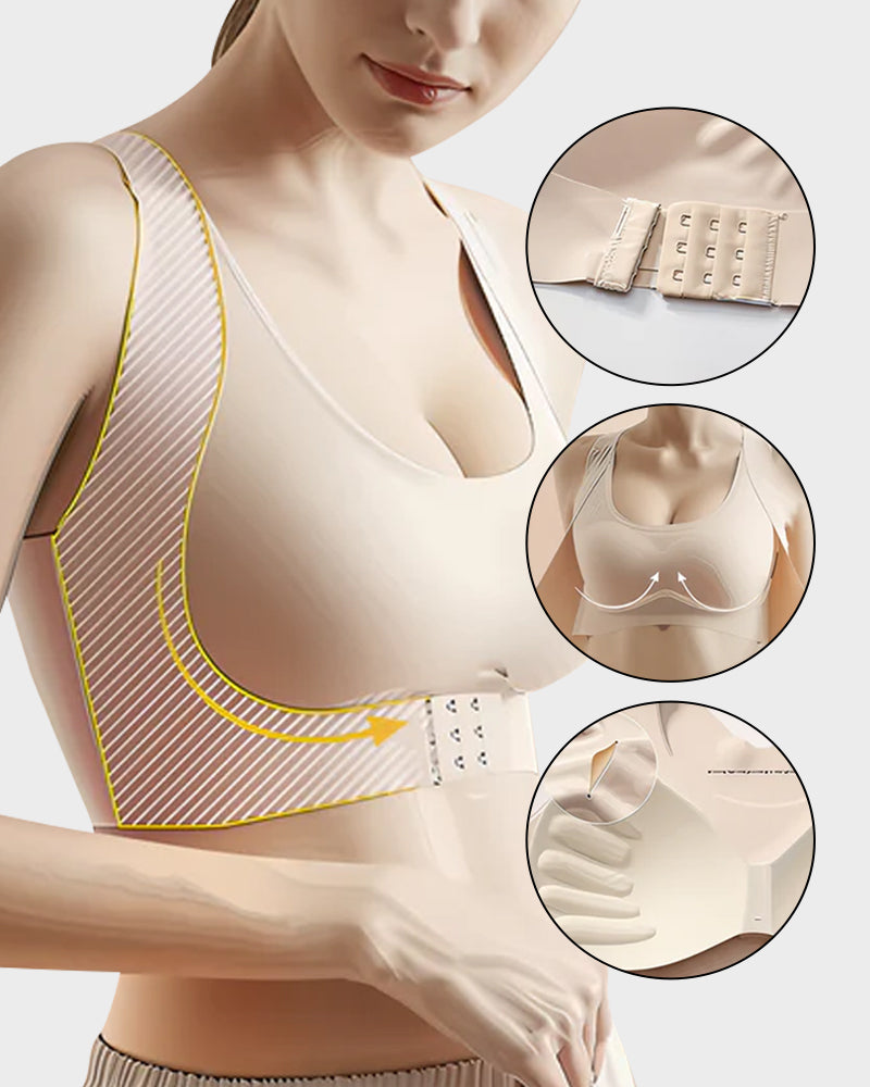 Wireless Support Bra with Front Closure and Crossed Straps at the Back