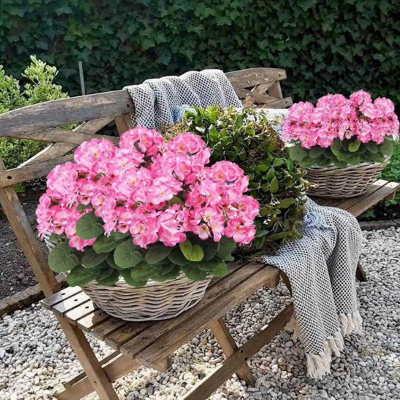 UV Resistant Artificial Geraniums – Outdoor Red Faux Flowers for Patio, Garden & Home Decor