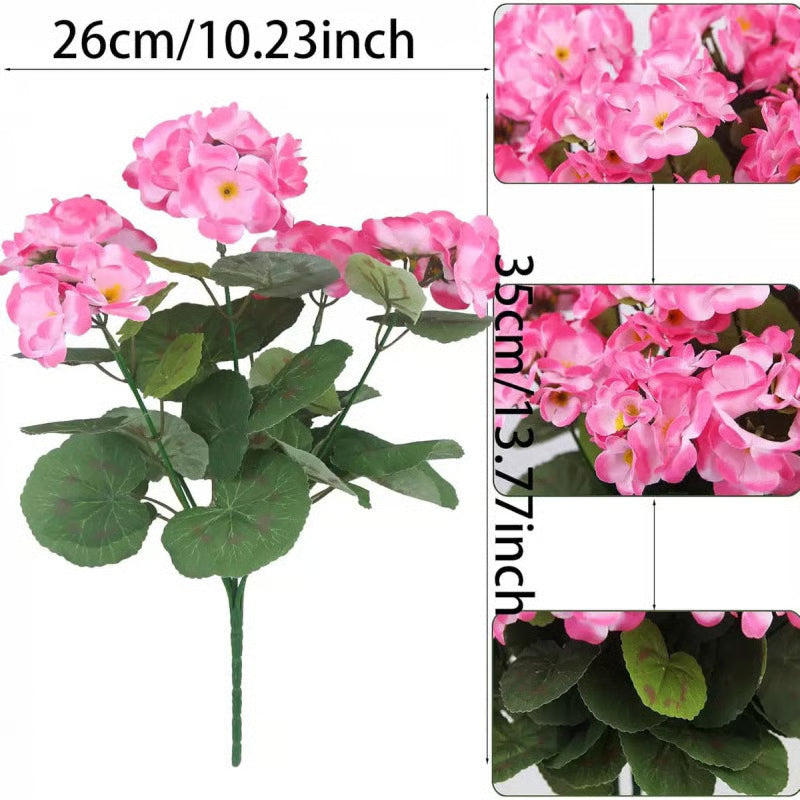 UV Resistant Artificial Geraniums – Outdoor Red Faux Flowers for Patio, Garden & Home Decor