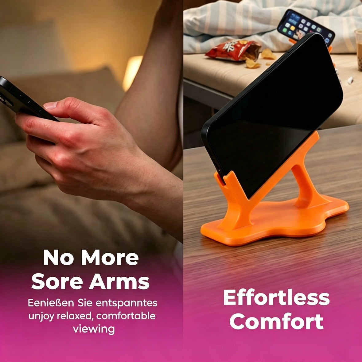 Ergonomic mobile phone and tablet stand for lying on your side in bed
