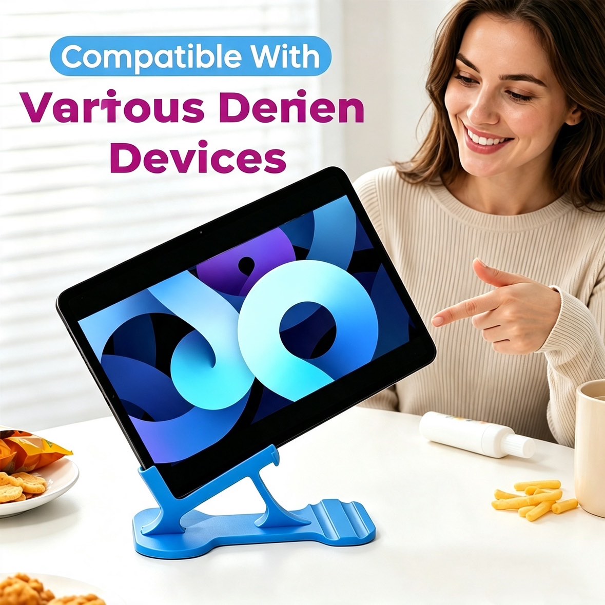 Ergonomic mobile phone and tablet stand for lying on your side in bed