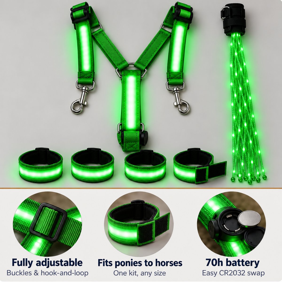 🐎✨ Light-Up Horse Riding Set – Be Seen After Dark on Evening Rides!