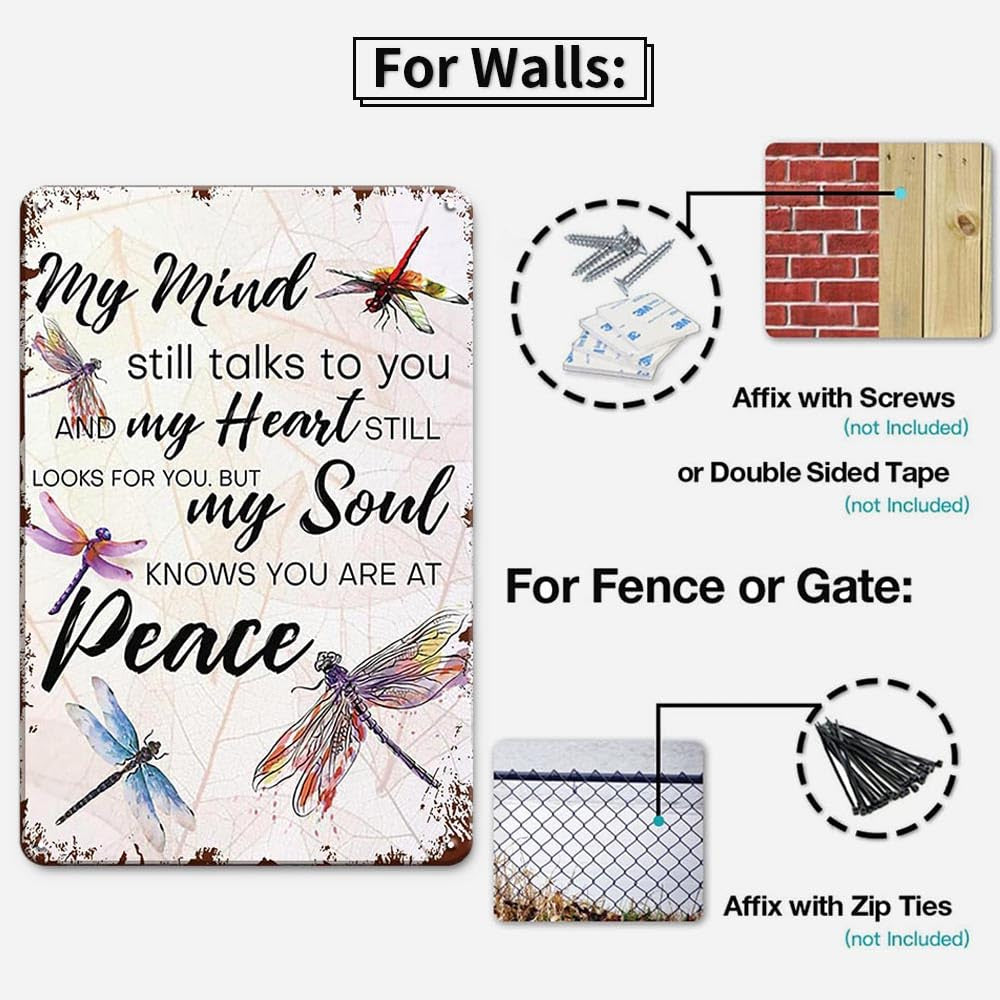 "My Mind Still Talks To You" Vintage Dragonfly Memorial Sign
