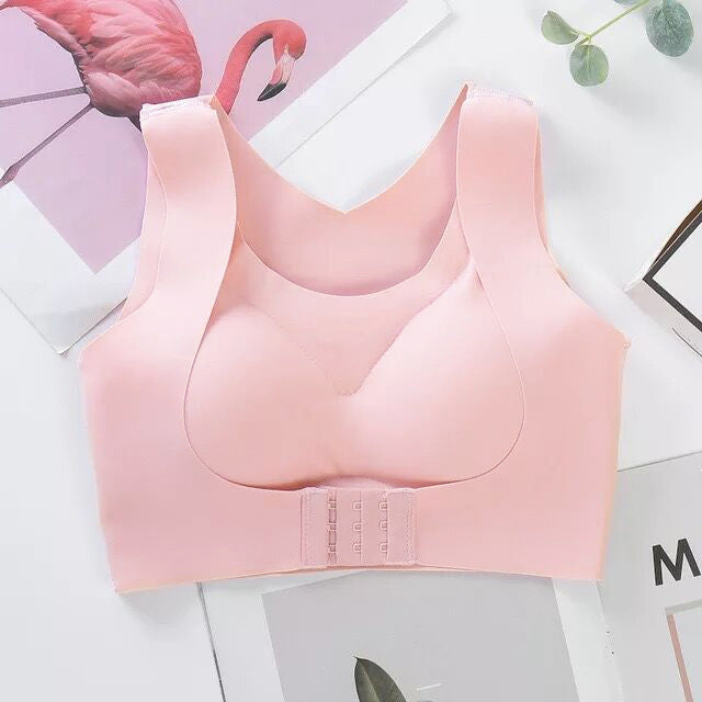Wireless Support Bra with Front Closure and Crossed Straps at the Back