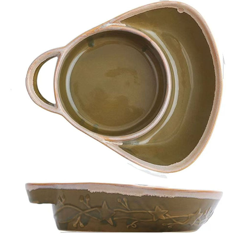 Retro Ceramic Divided Baking Dish with Single Handle
