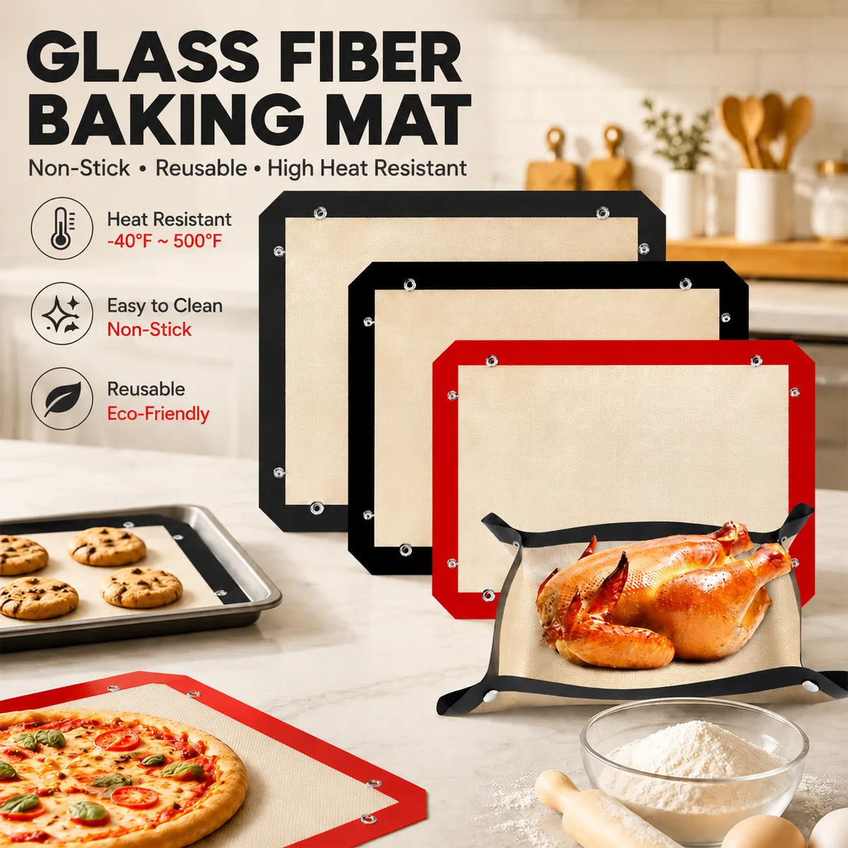 🍗 Spill-proof baking mat with press studs