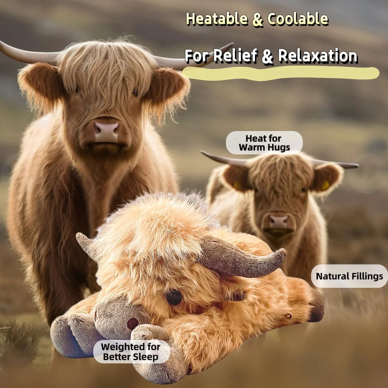 Cute cartoon highland cow stuffed animal