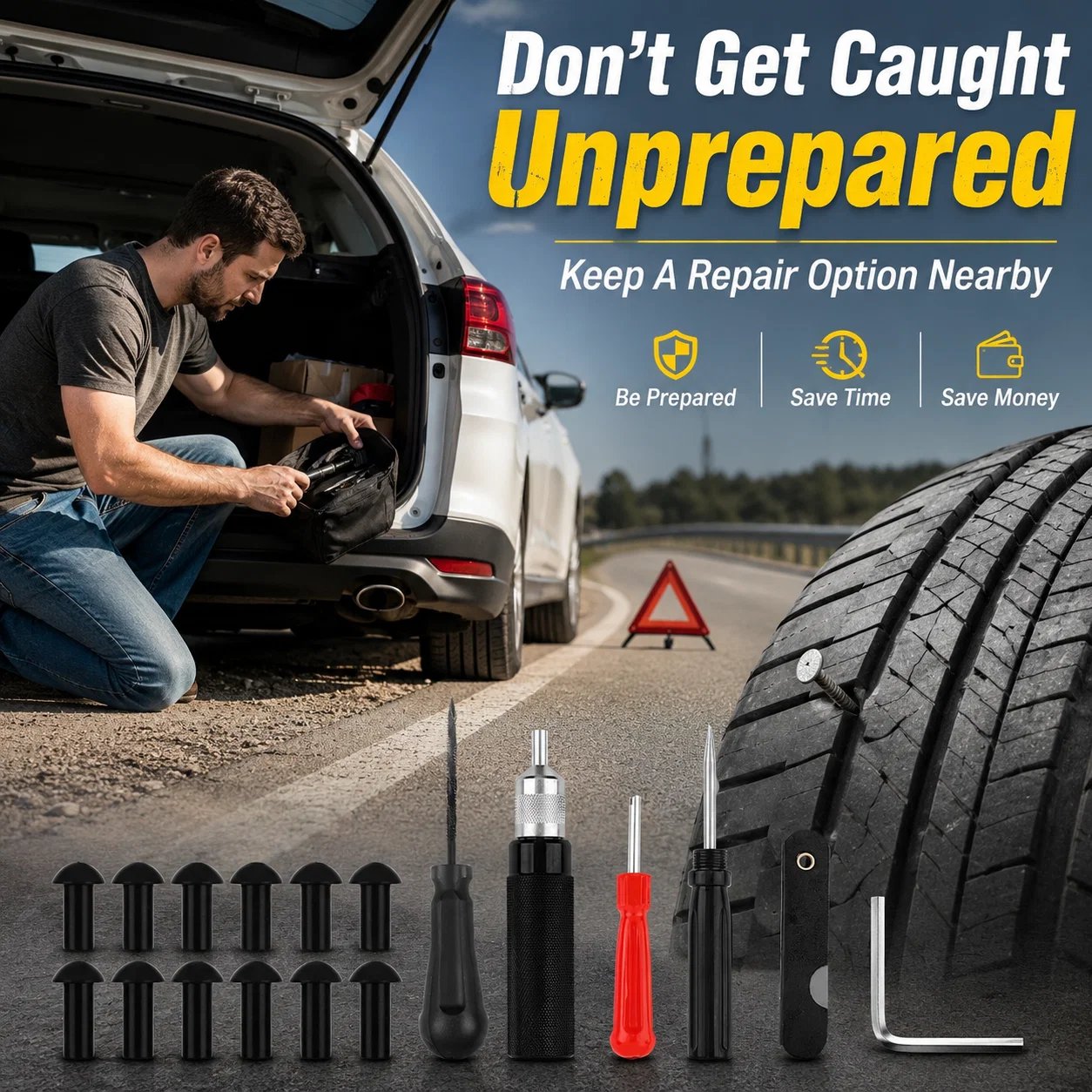 🍄 Mushroom Tire Repair Kit – Compact Roadside Puncture Tool Set