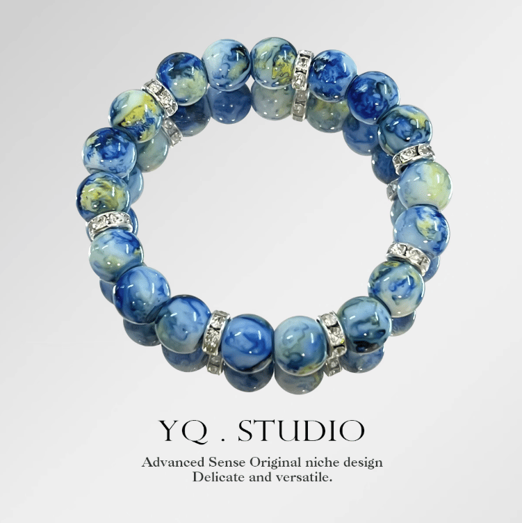 Starry Night-Inspired Bracelet – Oil Painting Style, Elegant Vintage Design with Blue & Colorful Accents