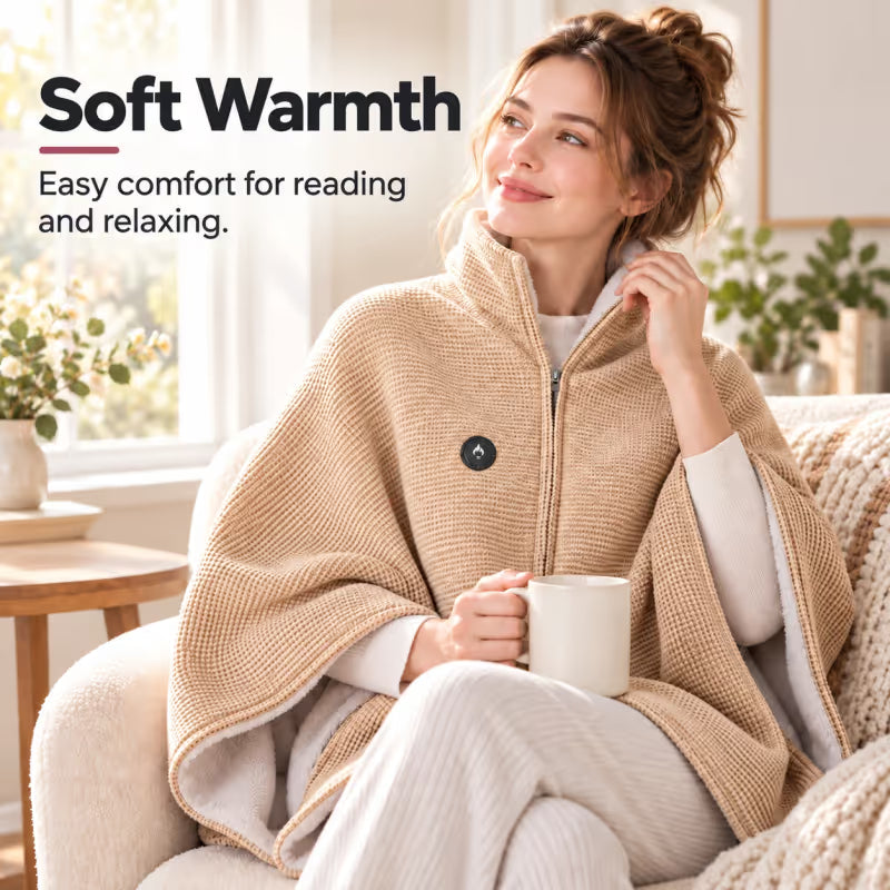 ♨️Wearable Heated Blanket ❄️ – Cozy Shawl with 3 Heat Levels & USB Power