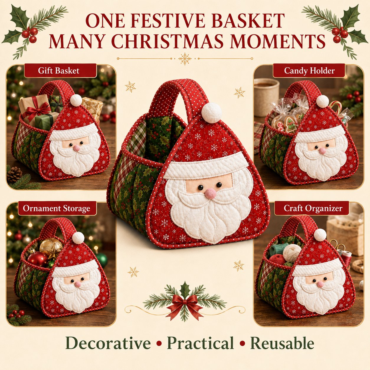 🎄 Christmas Character Quilted Carry Basket ✨