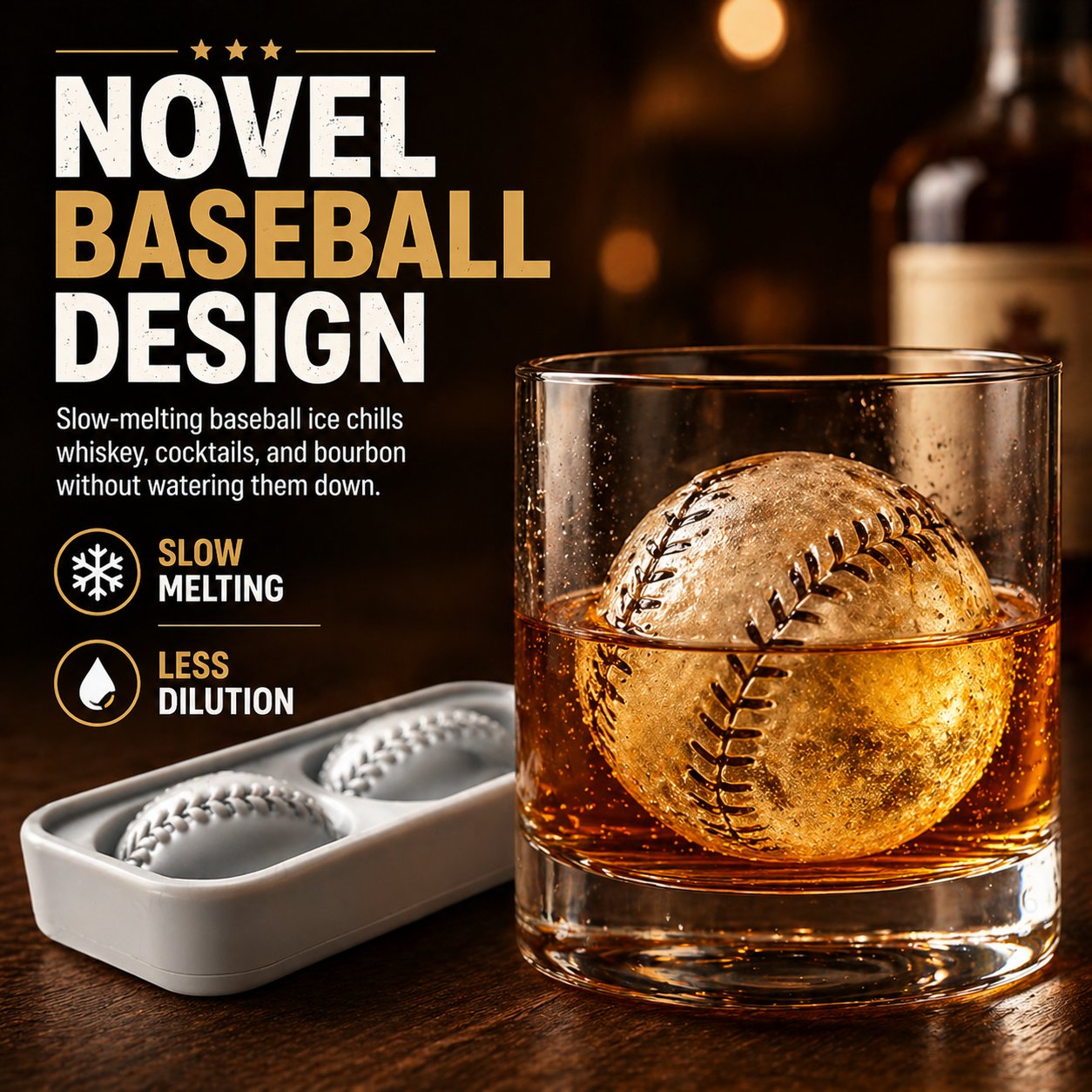 Baseball Ice Mold | Slow-Melting Silicone Sphere Tray for Whiskey, Cocktails & More