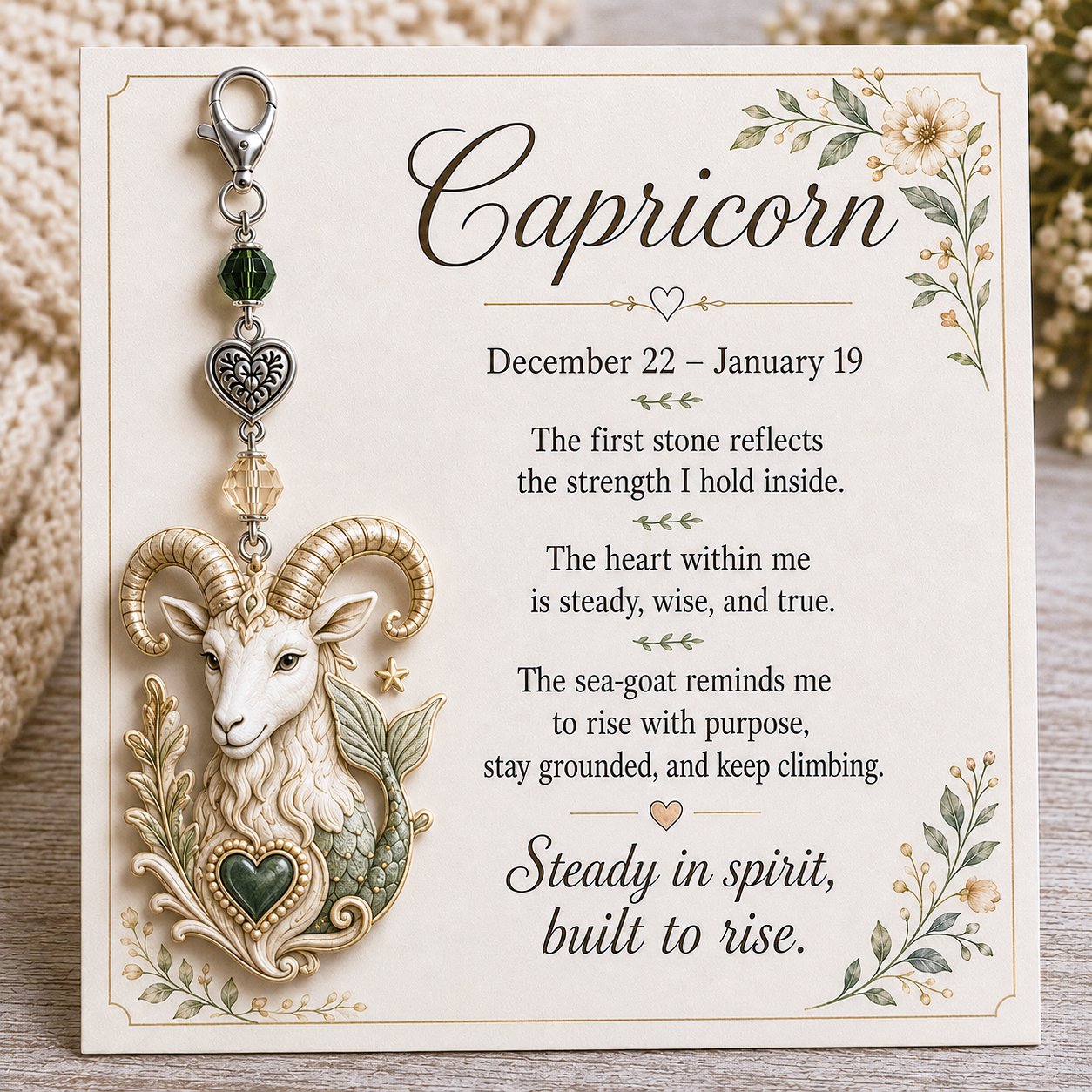 🌙12 Zodiac Birthstone Charm Keepsake Card