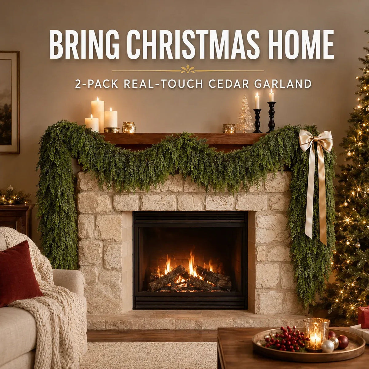 🎄 2-Pack Real-Touch Cedar Garland – Lush Christmas Greenery