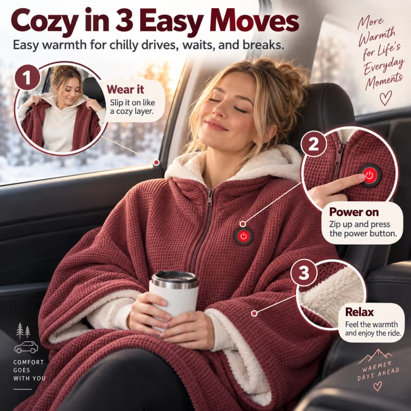 ♨️Wearable Heated Blanket ❄️ – Cozy Shawl with 3 Heat Levels & USB Power
