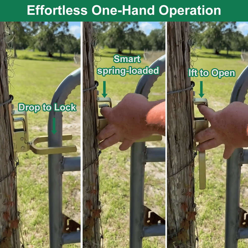 🔒Instant Locking Gate Latch – Prevents Cattle, Sheep & Horses From Escaping