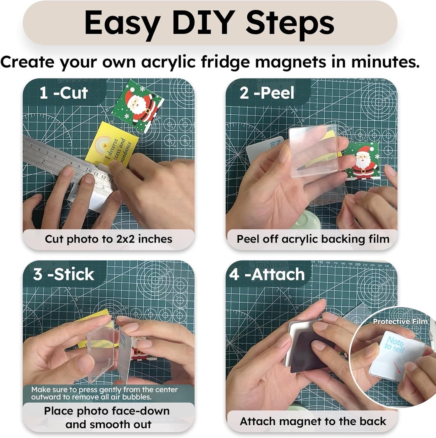 ✂🎞 2" x 2" Clear Acrylic DIY Fridge Magnet Set with Adhesive Backing – Square Magnetic Photo Frames with Stunning 3D Effect 💕