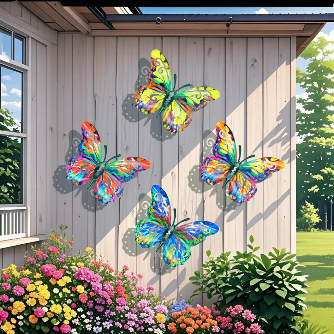 🦋4Pcs Butterfly Metal Wall Decor,Outdoor Hanging Wall Art Sculptures Decoration